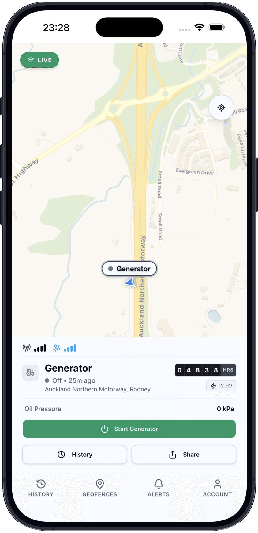 Spectre live map showing real-time vehicle location and output control